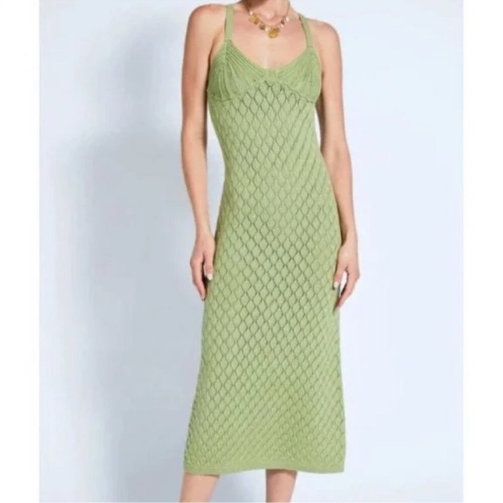DEVON WINDSOR Atlas Dress Green Textured Midi Dress